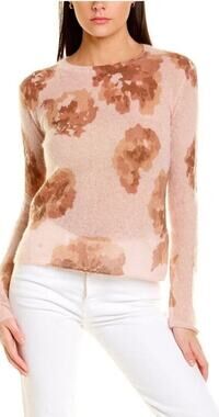 Vince Dahlia Pink & Brown Floral Alpaca Mohair-Blend Sweater MSRP $345 Sz Small